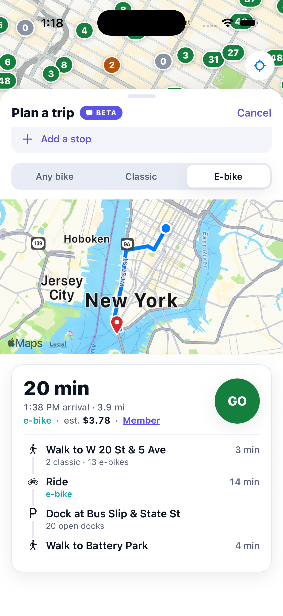 Pedl live station map: e-bikes